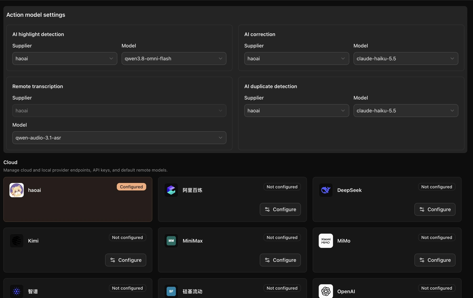 Supplier and model selection for AI actions