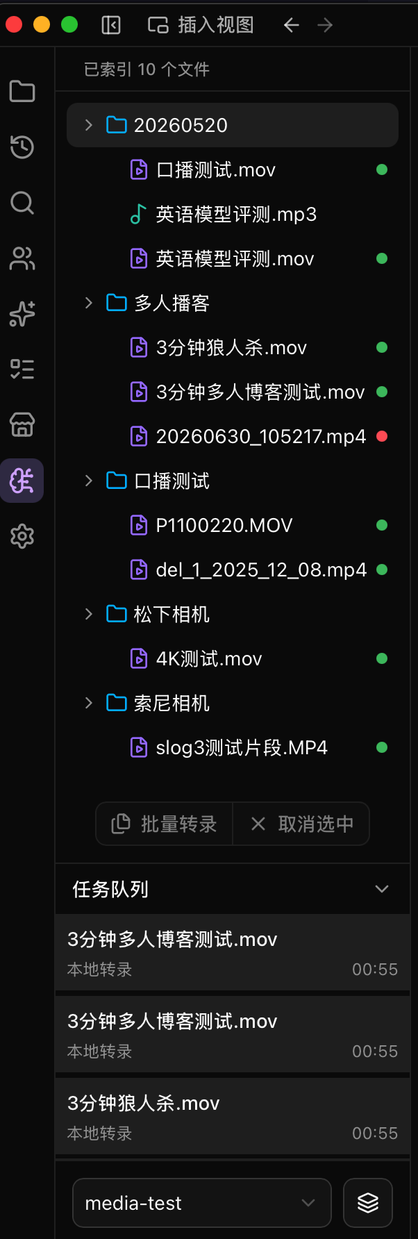 资源栏中的素材和索引状态