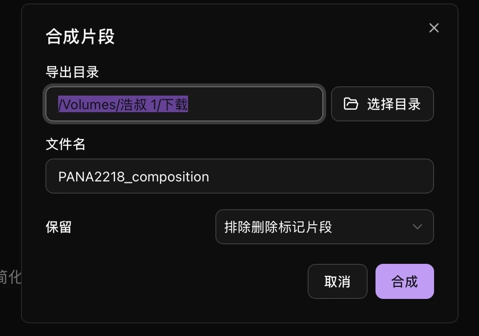 合成成片的目录、名称和保留条件